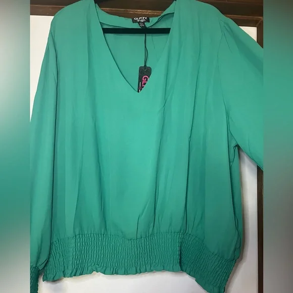 NWT Glitzy Girlz Boutique Green Dress Blouse/Shirt, Plus Size - Picture 4 of 5